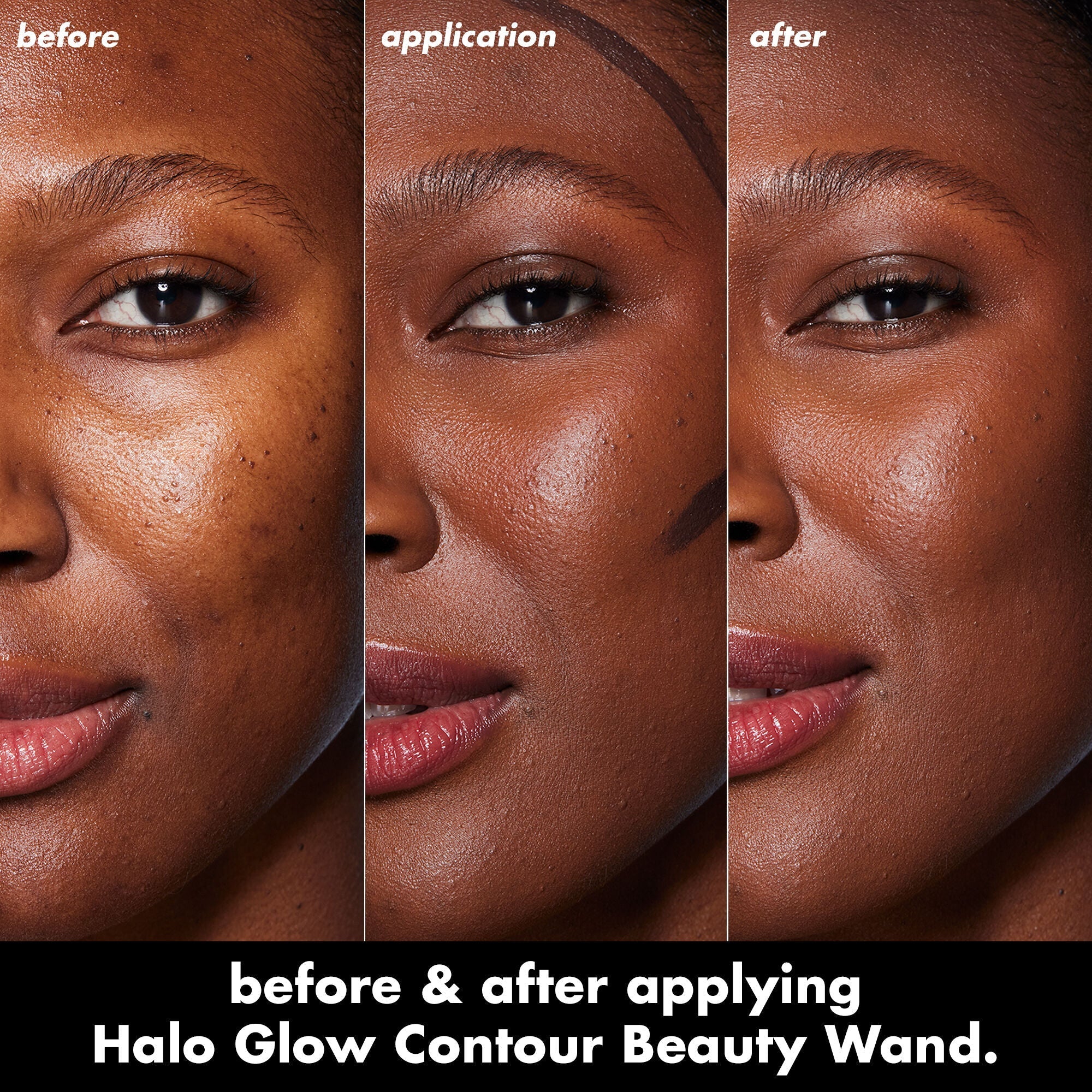 Before and After Applying Halo Glow Contour Beauty Wand