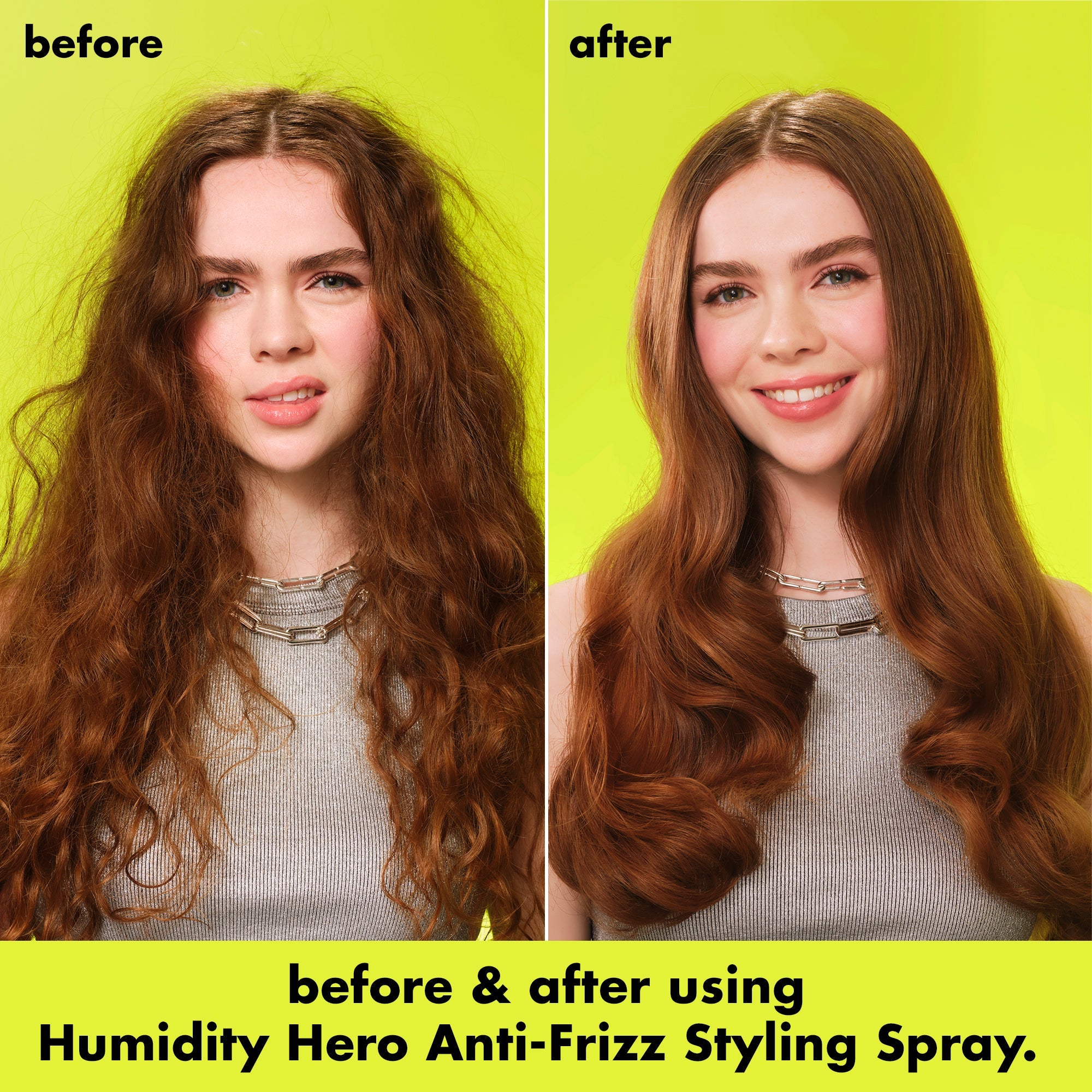 Before and After Wavy Hair Using Humidity Hero Anti-Frizz Styling Spray