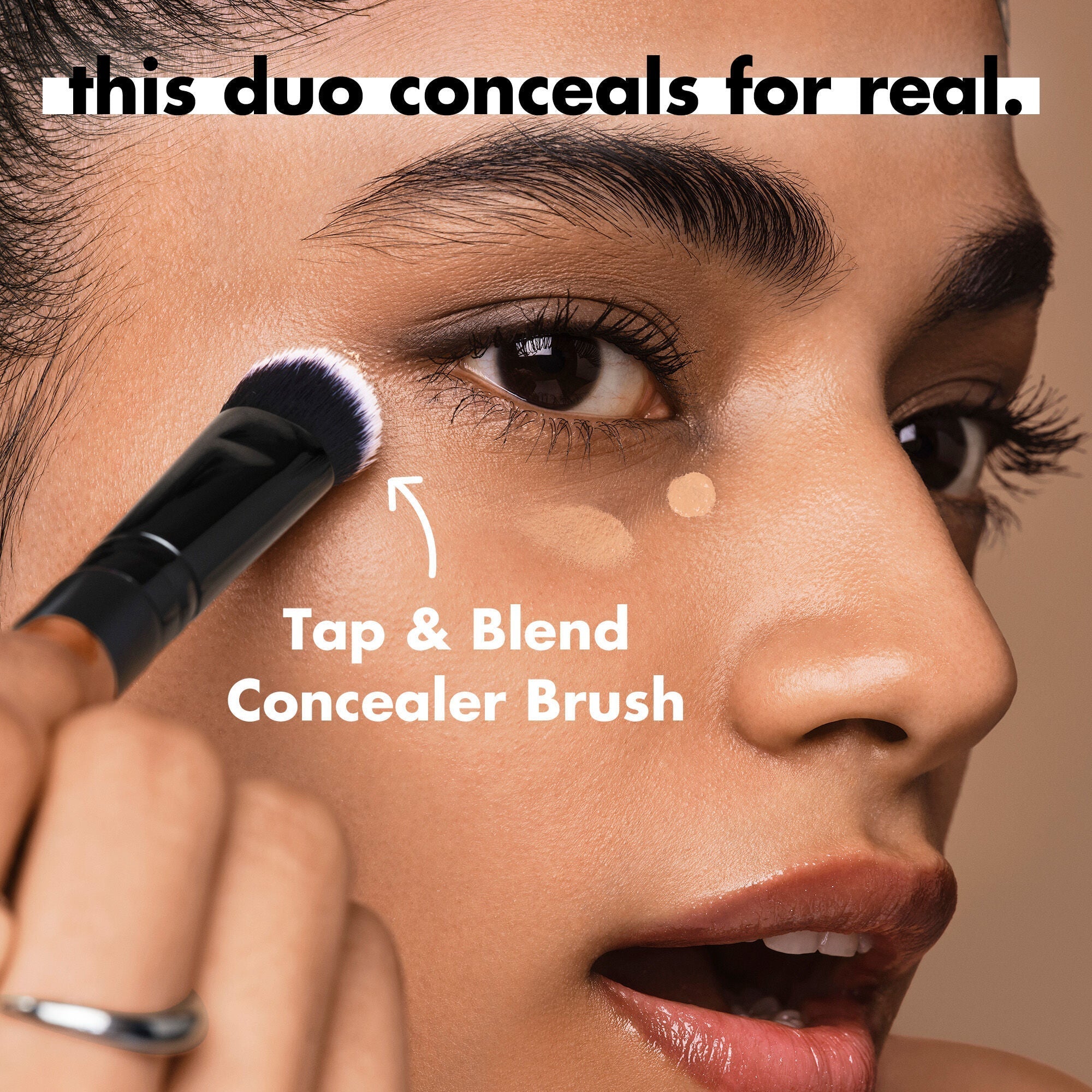 Pair Soft Glam Satin Concealer with the Tap & Blend Concealer Brush